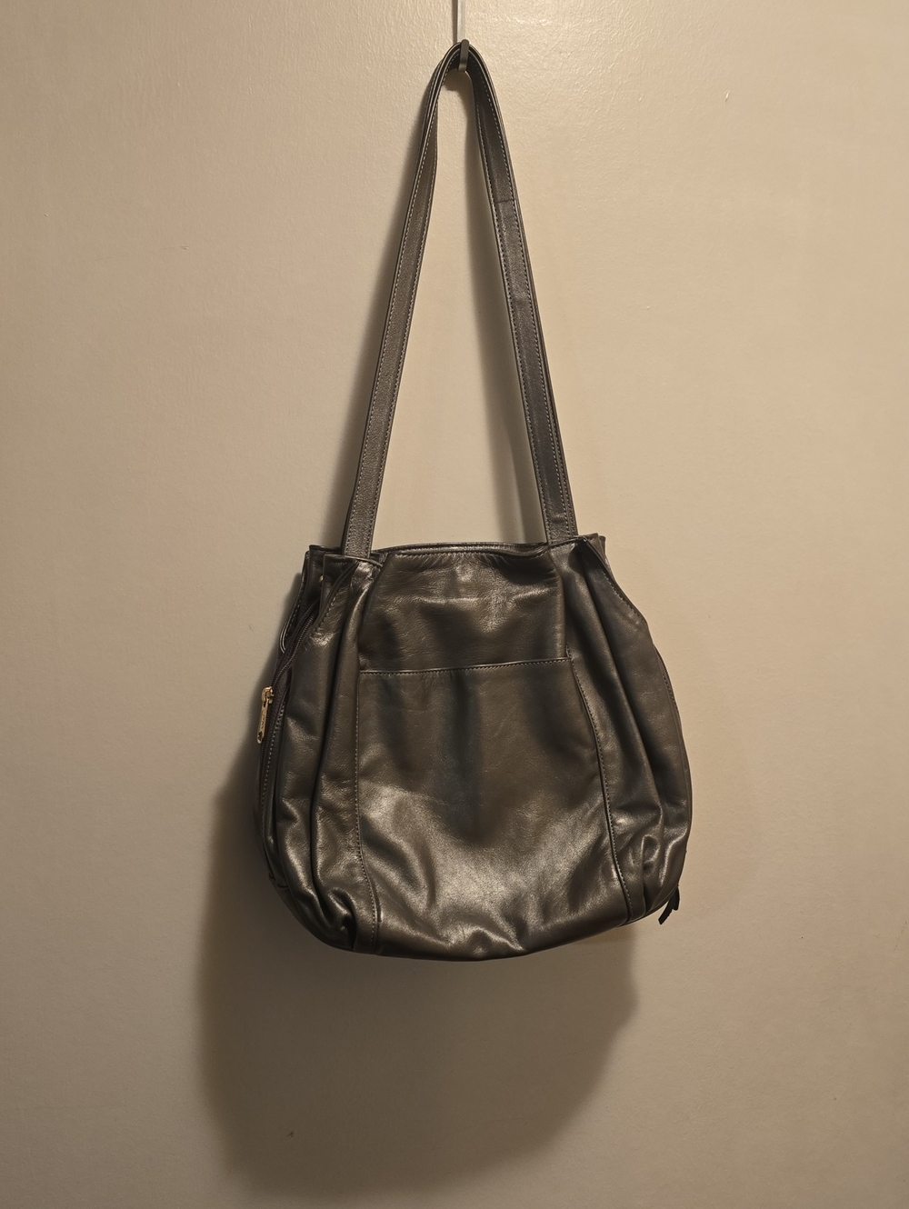 SAS Classic Grey Leather Shoulder Tote